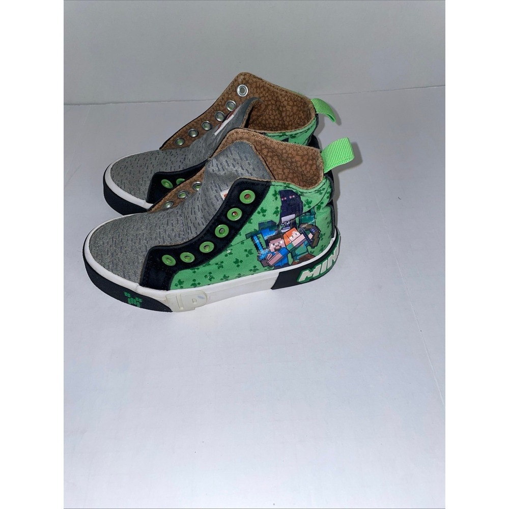 Minecraft Ground Up Boys High Top Sneakers Green Black Creeper Steve Size 12